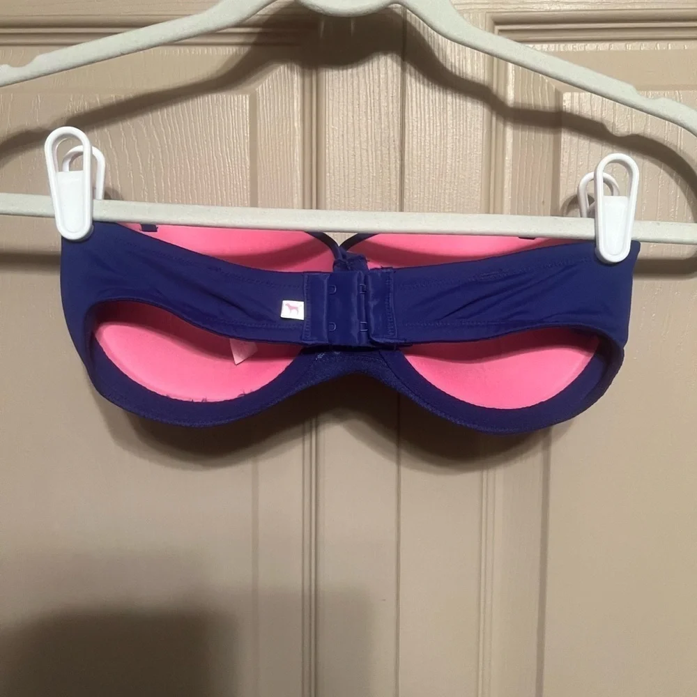 PINK Victoria's Secret Strapless Blue Bra with Pink Lining